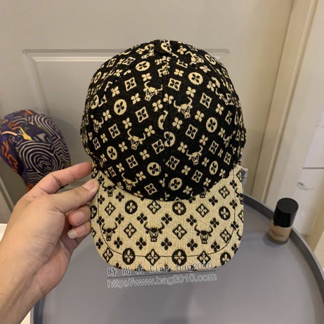 LV新品男士帽子 路易威登做舊拼接印花鴨舌帽棒球帽  mm1663